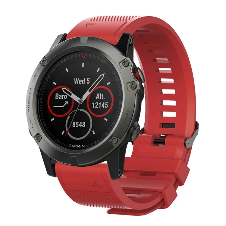 26 мм Силиконовая Часовая Полоса Для Garmin Fenix ​​5x/5x Plus/Fenix ​​3/3 HR Регулируемый Ремешок Для Запястья с Черной Пряжкой - Красный