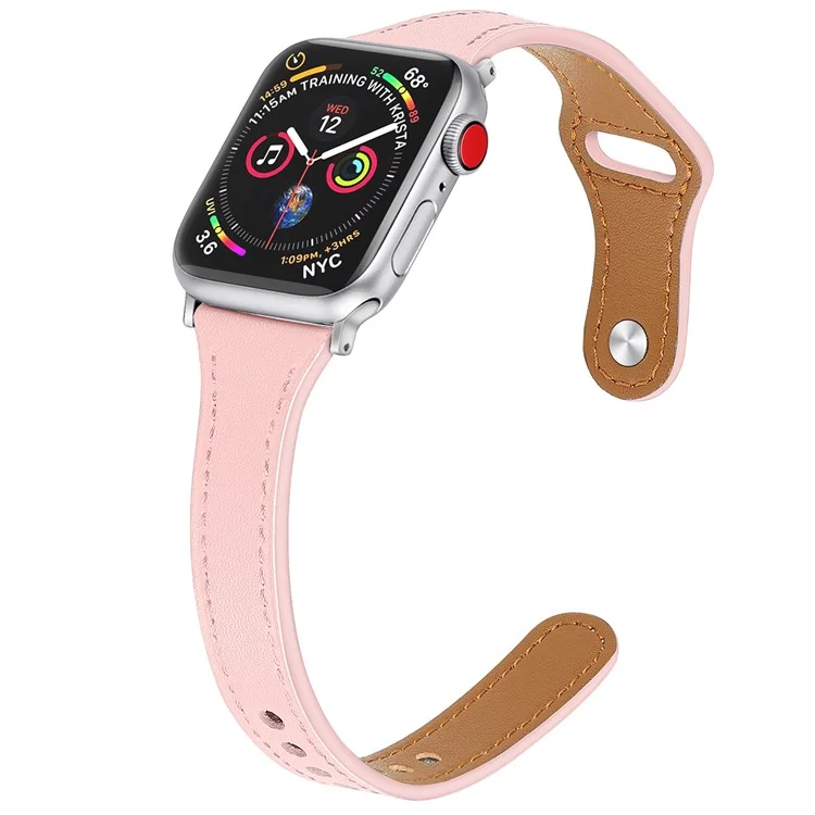 Echtes Leder-Smartwatch-Armband für Apple Watch Series 6 / SE / SE (2022) / 5 / 4 40mm / Series 3 / 2 / 1 Watch 38mm - Pink