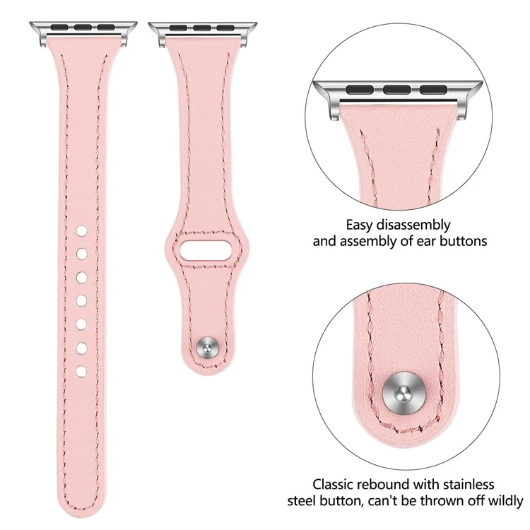 Echtes Leder-Smartwatch-Armband für Apple Watch Series 6 / SE / SE (2022) / 5 / 4 40mm / Series 3 / 2 / 1 Watch 38mm - Pink