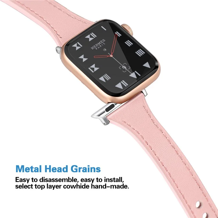 Echtes Leder-Smartwatch-Armband für Apple Watch Series 6 / SE / SE (2022) / 5 / 4 40mm / Series 3 / 2 / 1 Watch 38mm - Pink