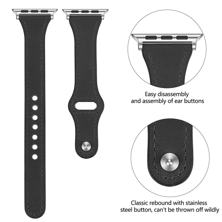Genuine Leather Smart Watchband for Apple Watch Series 6 / SE / 5 / 4 44mm / Series 3 2 1 Watch 42mm - Black