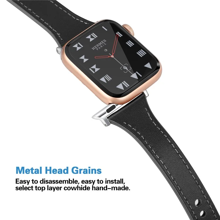 Genuine Leather Smart Watchband for Apple Watch Series 6 / SE / 5 / 4 44mm / Series 3 2 1 Watch 42mm - Black