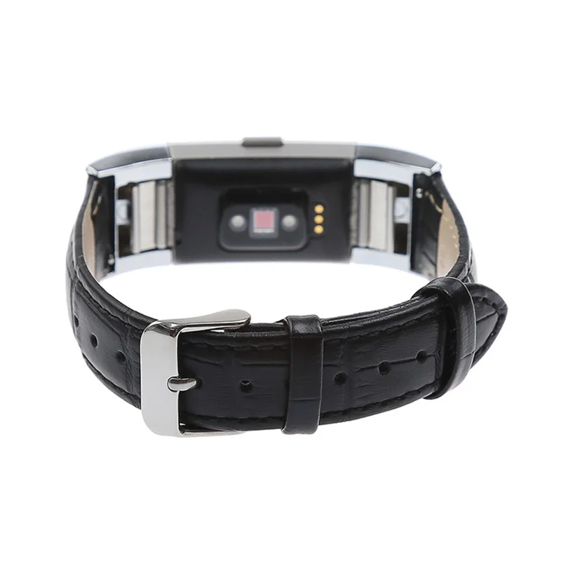 Crocodile Texture Genuine Leather Smart Watch Band for Fitbit Charge 2 - Black