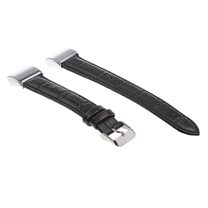 Crocodile Texture Genuine Leather Smart Watch Band for Fitbit Charge 2 - Black