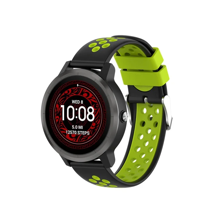 20mm Dual-colors Silicone Watch Strap Band für Garmin Vivoactive 3 - Schwarz/Grün Loch