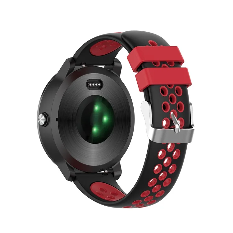 20mm Dual-colors Silicone Watch Strap Band for Garmin Vivoactive 3 - Black/Red Hole