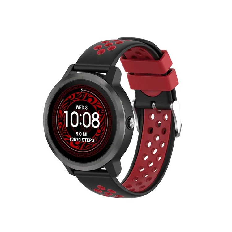 20mm Dual-colors Silicone Watch Strap Band for Garmin Vivoactive 3 - Black/Red Hole