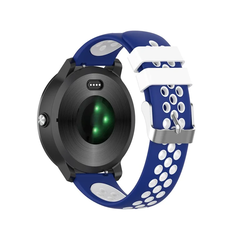 20mm Dual Color Silicone Band Strap Band For Garmin Vivoactive 3 - Blue Hole/White