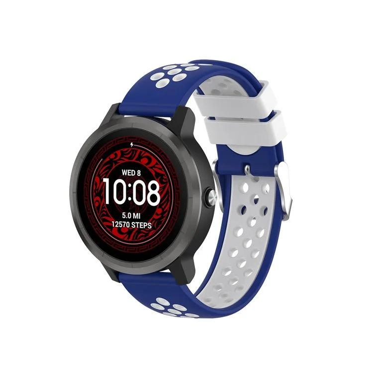 20mm Dual Color Silicone Band Strap Band For Garmin Vivoactive 3 - Blue Hole/White