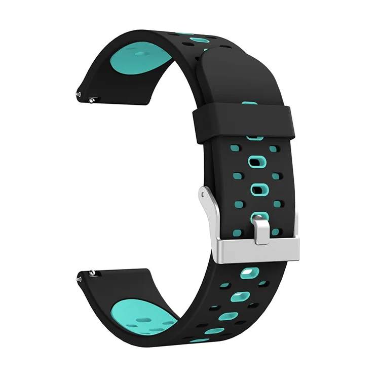 Bracelet de remplacement en silicone bicolore de 20 mm pour montre connectée Garmin Forerunner 245 - Noir/Cyan