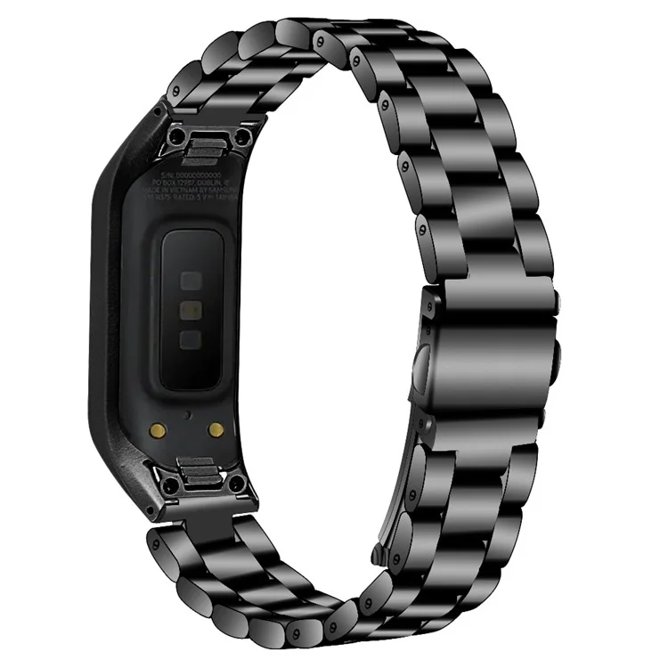 Banda de reloj de acero inoxidable con tres cuentas y marco para Samsung Galaxy Fit-e/SM-R375 - Negro