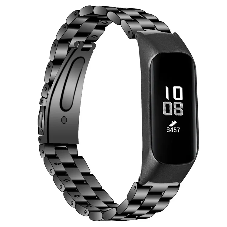 Banda de reloj de acero inoxidable con tres cuentas y marco para Samsung Galaxy Fit-e/SM-R375 - Negro