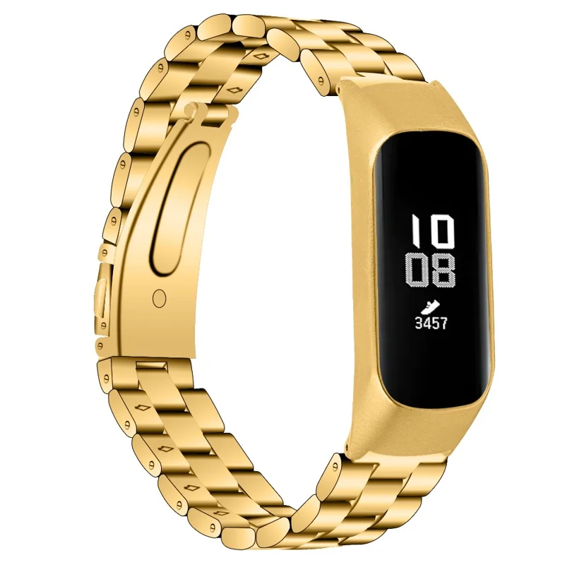 Stainless Steel Three Beads Wrist Watch Band with Frame for Samsung Galaxy Fit-e/SM-R375 - Gold