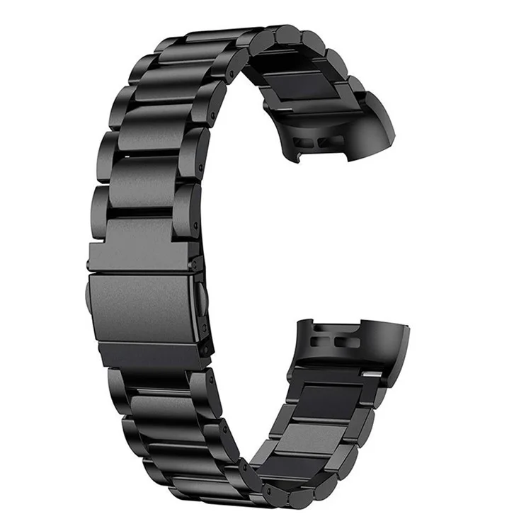 Três Contas de Aço Inoxidável Relógio Band Strap Para Fitbit Charge 3 - Preto