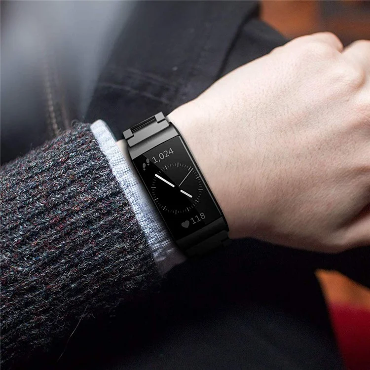 Trois Perles de Bande de Montre en Acier Inoxydable Pour Fitbit Charge 3 - le Noir