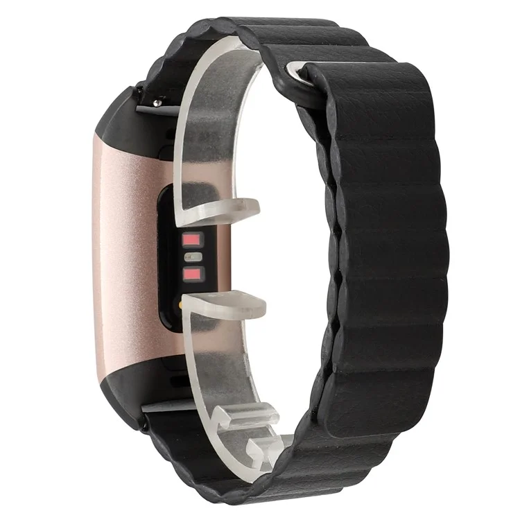 Pulseira de Relógio de Couro Genuíno com Loop Magnético para Fitbit Charge 3 - Preto