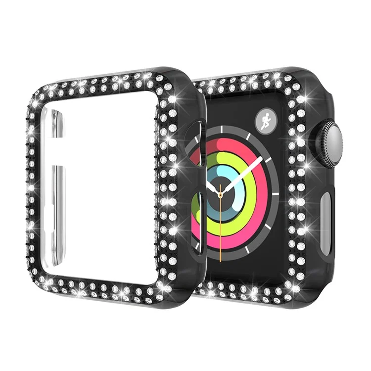 Custodia protettiva in plastica con decorazione in doppia fila di strass per Apple Watch Series 3/2/1 38mm - Nero