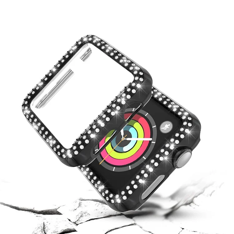 Custodia protettiva in plastica con decorazione in doppia fila di strass per Apple Watch Series 3/2/1 38mm - Nero