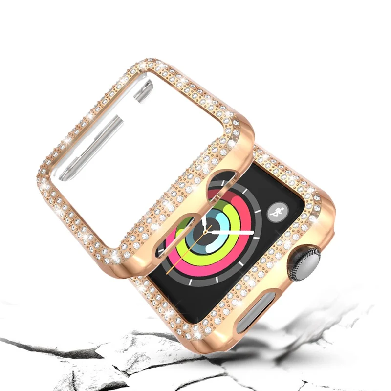 Dual-row Rhinestone Decor Smart Watch PC Protective Case for Apple Watch Series 3/2/1 38mm - Rose Gold
