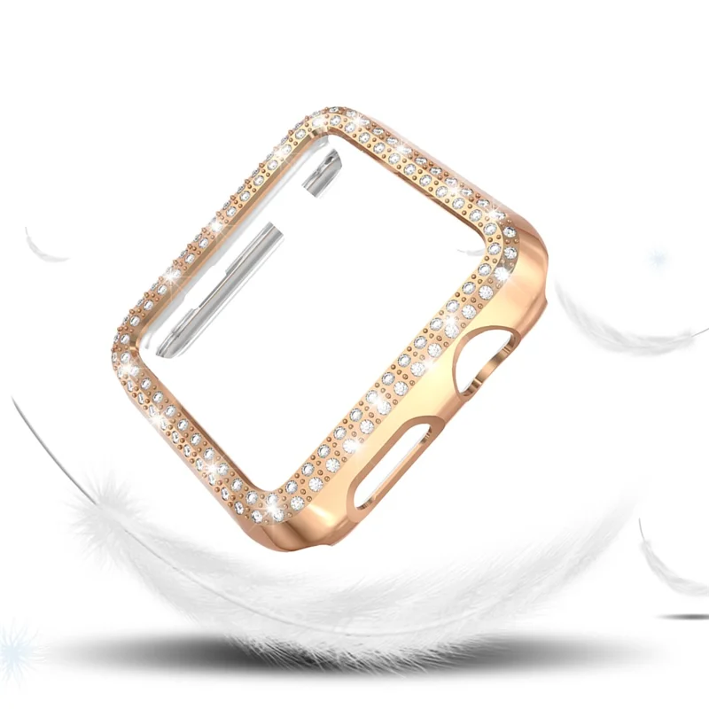 Dual-row Rhinestone Decor Smart Watch PC Protective Case for Apple Watch Series 3/2/1 38mm - Rose Gold