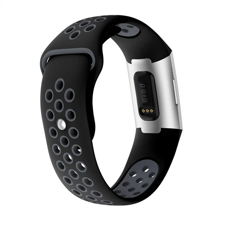 Banda de Reloj de Silicona Suave de Dos Colores Para Fitbit Charge 3 - Negro