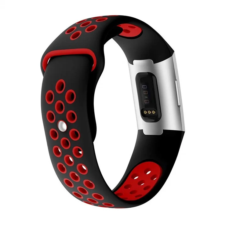 Two-color Soft Silicone Watch Band for Fitbit Charge 3 - Black / Red