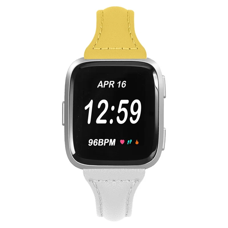 Genuine Leather Smart Watch Band for Fitbit Versa - Yellow/White/Pink