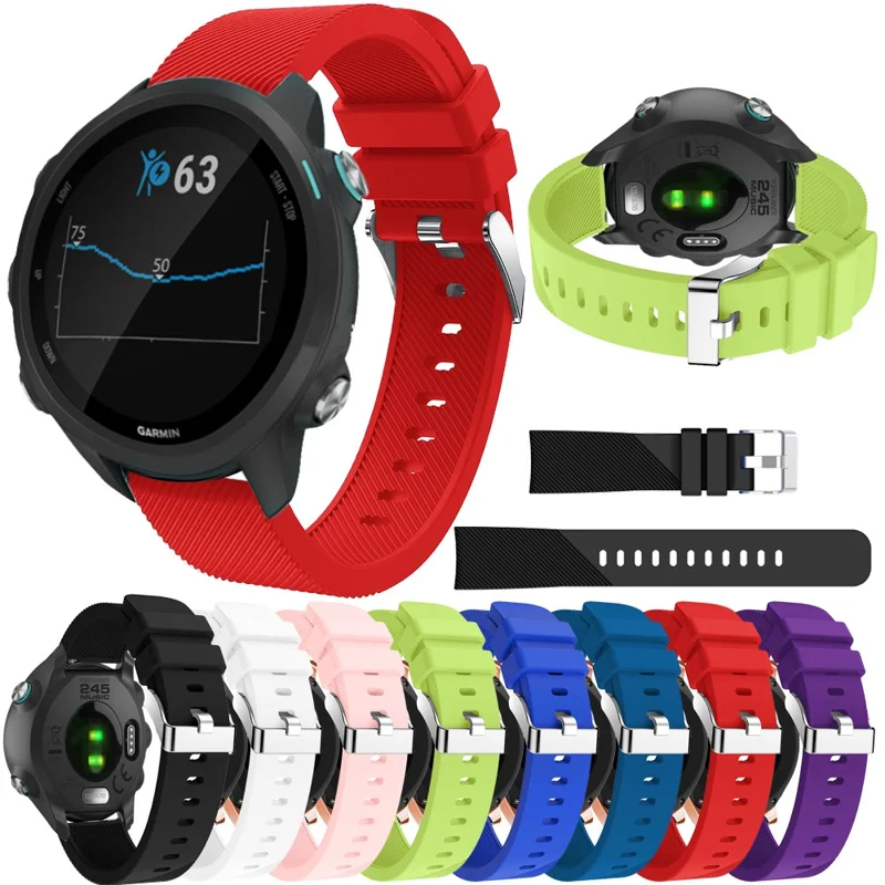 20mm Twill Skin Silicone Watch Band for Garmin Forerunner 645/245/245M - Black