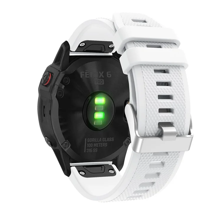 Para Garmin Fenix 6 Pulseira Esportiva de Silicone 22mm Ajustável com Fivela de Prata - Branco