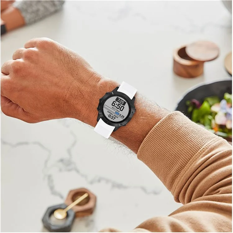 Para Garmin Fenix 6 Pulseira Esportiva de Silicone 22mm Ajustável com Fivela de Prata - Branco