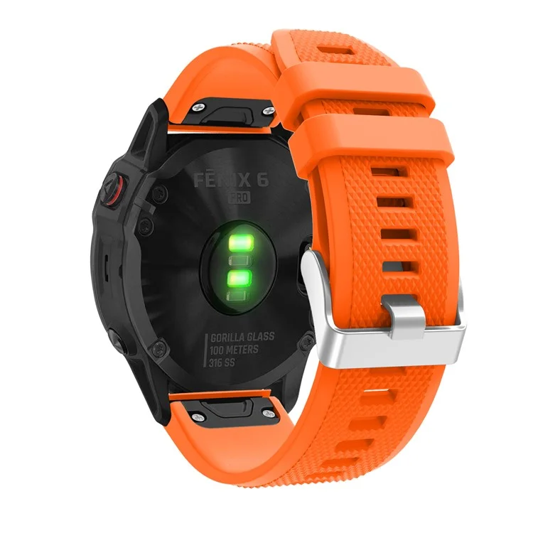 Für Garmin Fenix 6 Silikon Sportarmband 22mm Verstellbares Armband mit Silberner Schnalle - Orange