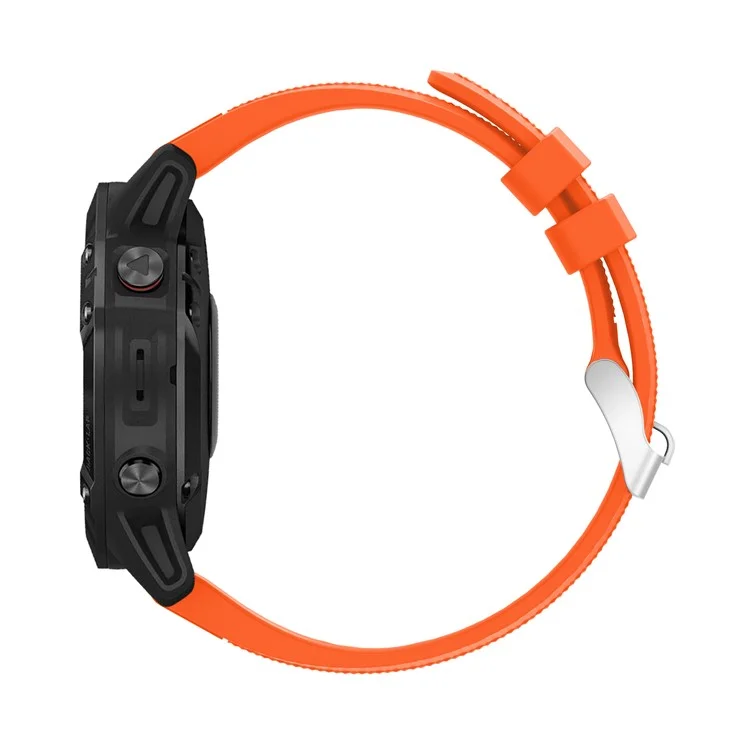 Para Garmin Fenix ​​7x/6x Sapphire Gps/6x Pro/6x Gps/5x Gps/5x Plus Silicone Sport Watch Band Substituição de Cinta de Relógio Ajustável Com Fivela de Prata - Laranja