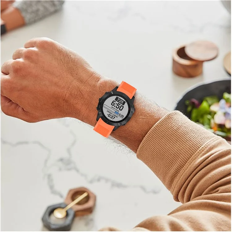 Für Garmin Fenix 6 Silikon Sportarmband 22mm Verstellbares Armband mit Silberner Schnalle - Orange
