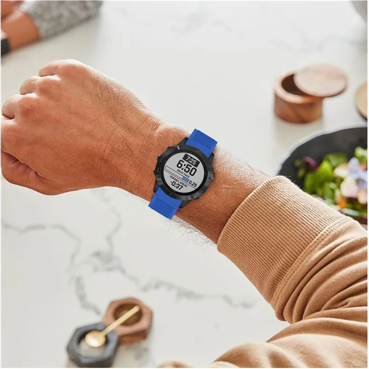 Para Garmin Fenix ​​7x/6x Sapphire Gps/6x Pro/6x Gps/5x Gps/5x Plus Silicone Sport Watch Band Substituição de Cinta de Relógio Ajustável Com Fivela de Prata - Azul