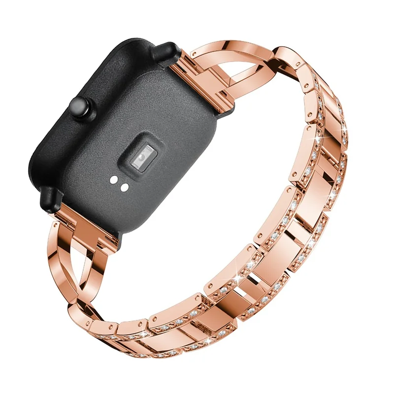 20mm X-vormige Rhinestone Decoratie Legeringshorlogeband Vervanging voor Amazfit GTS - Roségoud