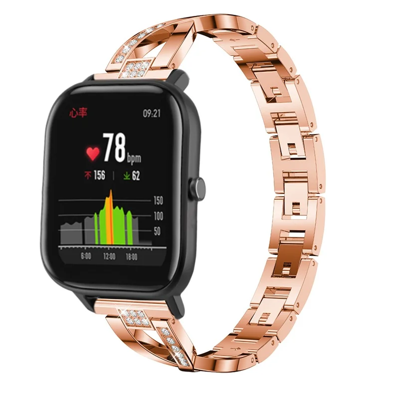 20mm X-vormige Rhinestone Decoratie Legeringshorlogeband Vervanging voor Amazfit GTS - Roségoud