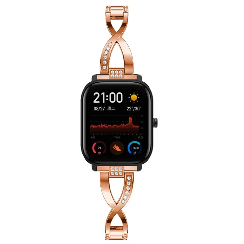 20mm X-vormige Rhinestone Decoratie Legeringshorlogeband Vervanging voor Amazfit GTS - Roségoud