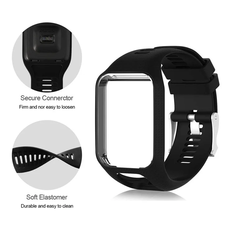 Soft Silicone Watch Band Replacement for TomTom Sport Runner 2/3 - Black