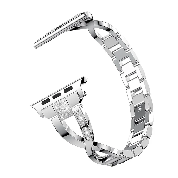 Bracelet de remplacement en alliage d'aluminium avec décoration de strass pour Apple Watch Série 10 46mm / Ultra 2 Ultra 49mm / 9 8 7 45mm / SE (2023) SE (2022) SE 6 5 4 44mm / 3 2 1 42mm - Argent