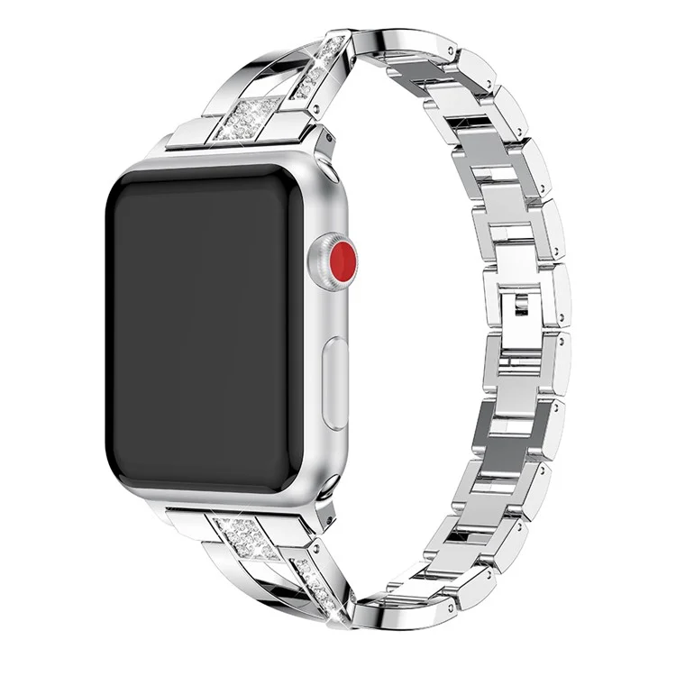 Bracelet de remplacement en alliage d'aluminium avec décoration de strass pour Apple Watch Série 10 46mm / Ultra 2 Ultra 49mm / 9 8 7 45mm / SE (2023) SE (2022) SE 6 5 4 44mm / 3 2 1 42mm - Argent