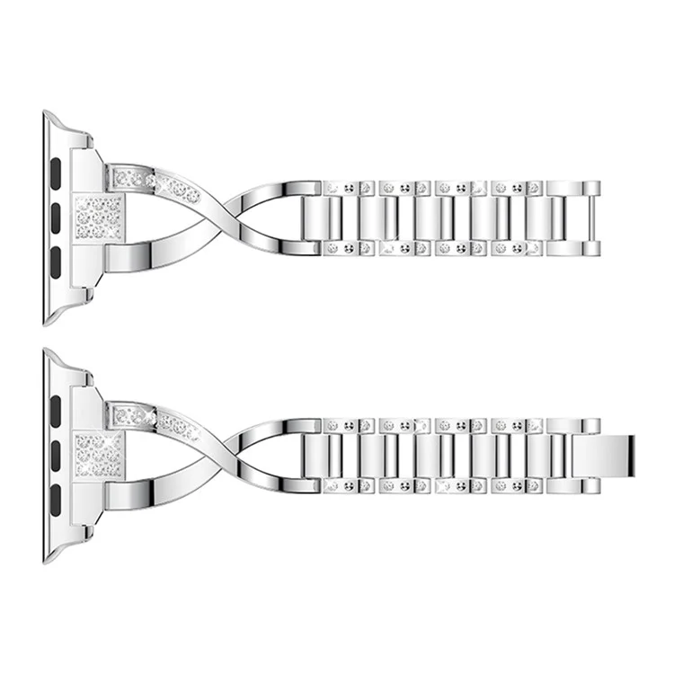 Bracelet de remplacement en alliage d'aluminium avec décoration de strass pour Apple Watch Série 10 46mm / Ultra 2 Ultra 49mm / 9 8 7 45mm / SE (2023) SE (2022) SE 6 5 4 44mm / 3 2 1 42mm - Argent