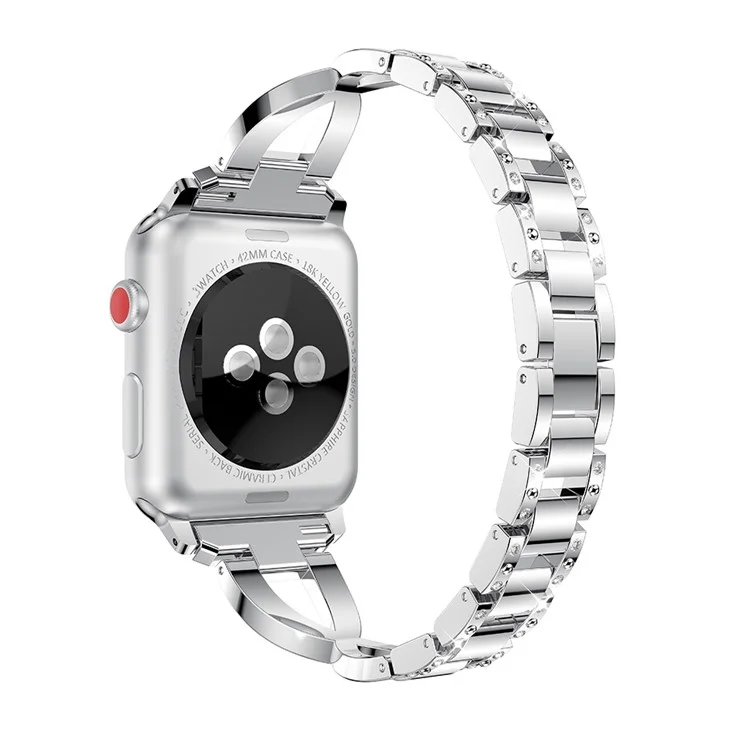 Bracelet de remplacement en alliage d'aluminium avec décoration de strass pour Apple Watch Série 10 46mm / Ultra 2 Ultra 49mm / 9 8 7 45mm / SE (2023) SE (2022) SE 6 5 4 44mm / 3 2 1 42mm - Argent
