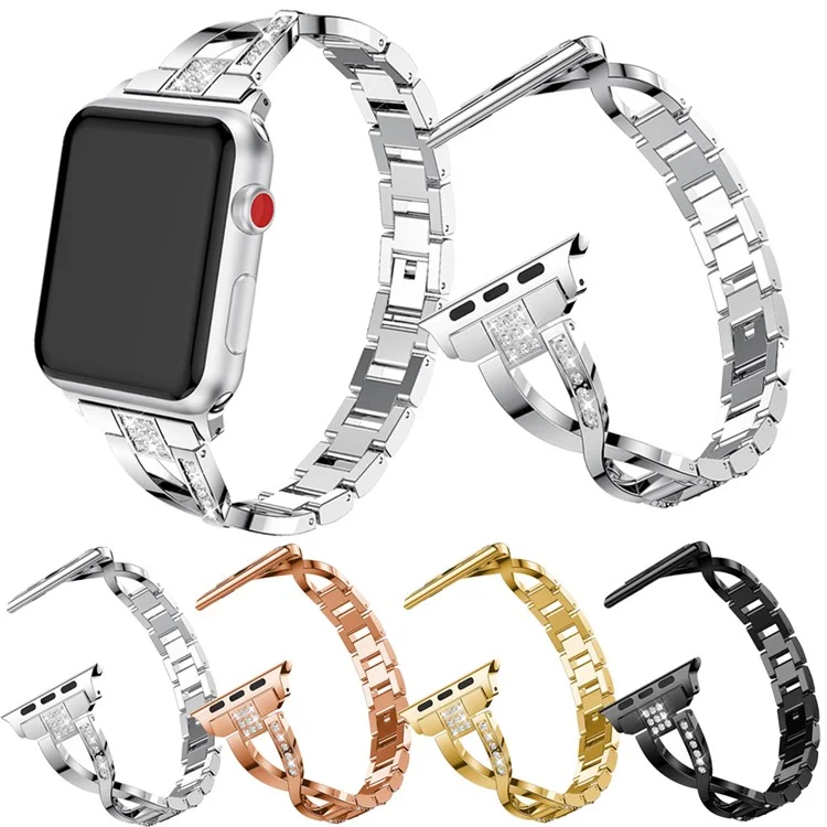 Bracelet de remplacement en alliage d'aluminium avec décoration de strass pour Apple Watch Série 10 46mm / Ultra 2 Ultra 49mm / 9 8 7 45mm / SE (2023) SE (2022) SE 6 5 4 44mm / 3 2 1 42mm - Argent