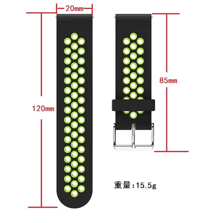 20mm Dual Color Silicone Smart Watch Band for GarminMove Luxe/Move Style /Move 3 /Move Venu - Black/Green