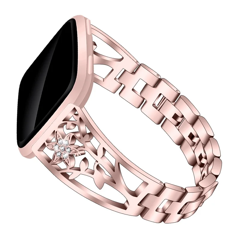 Rhinestone Decor Stainless Steel Watch Band Strap Replacement for Fitbit Versa / Versa Lite - Rose Gold