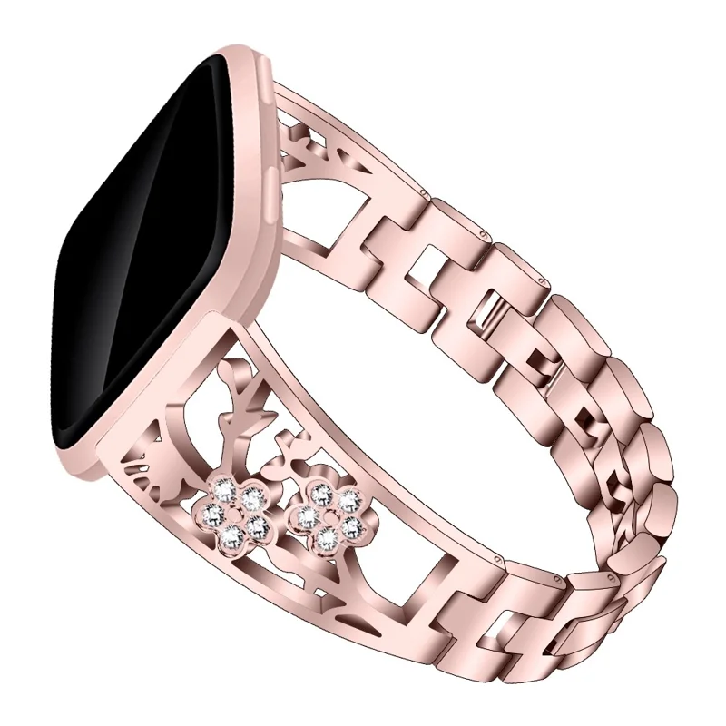 Rhinestone Decor Stainless Steel Watch Band Strap Replacement for Fitbit Versa / Versa Lite - Rose Gold