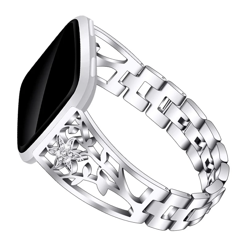 Rhinestone Decor Stainless Steel Watch Band Strap Replacement for Fitbit Versa / Versa Lite - Silver