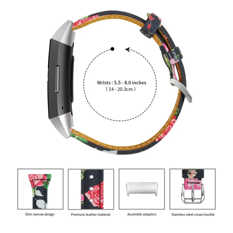 Flower Pattern Genuine Leather Smart Watch Strap Replacement for Fitbit Charge 4 / 3 - Style A