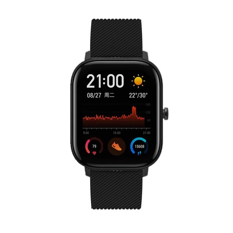 Bracelet de rechange en silicone texturé de 20 mm pour montre de sport pour Huami Amazfit Youth Edition Lite - Noir