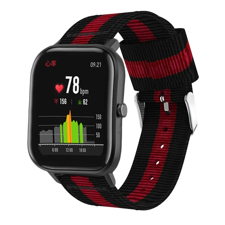 Woven Nylon Band Watch Strap Replacement for Huami Amazfit Youth Edition Lite - Black/Red/Black